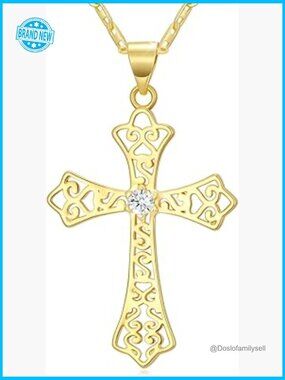 14K Gold Cross Pendant Necklace Elegant Vintage Inspired Filigree Design